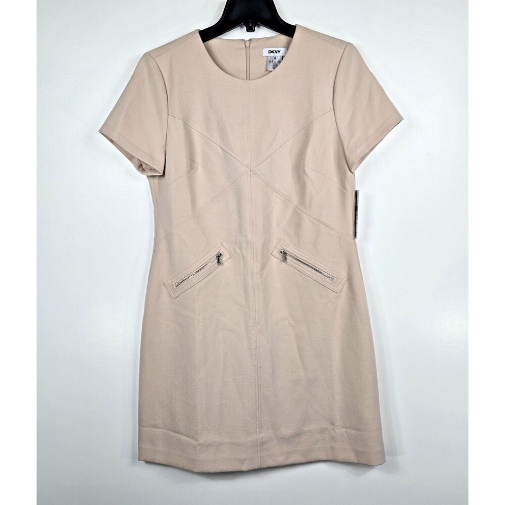 DKNY Size 10 Tan Short Sleeve Sheath‎ Dress Mini Length NWT